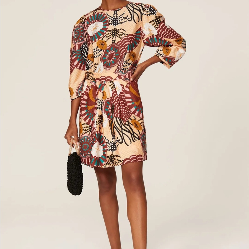 Scotch & Soda Orange Printed Puff Sleeve Dress